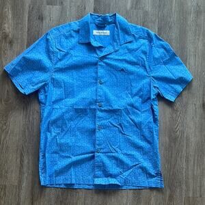 Tommy Bahama Blue Print Button Front Short Sleeve‎ Shirt Size Medium